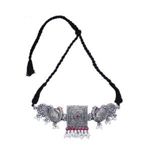 OX 9 Maroon Zircon Square Peacock <b>Choker</b> for Party Occasions - Product Image 5