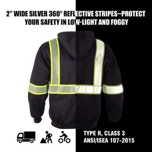 Class 3 Hi Vis <b>Jackets</b> <b>Thick</b> Reflective Polyester Safety Sweaters with Hood Customizable Logo High Visibility <b>Fleece</b> Hoodie - Product Image 5