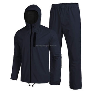 Men Solid PU Coating <b>Waterproof</b> Lightweight Outdoor Hooded Hiking Running Grey Color Rain <b>Spray</b> <b>Jacket</b> Pant Suit - Product Image 6