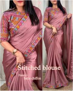 Dernière tenue de créateur Chemisier sari en mousseline de satin tendance fantaisie avec broderie à fils multiples Travail avec paillettes Travail à vendre - Product Image 2