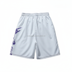 กางเกงขาสั้นตาข่ายผู้ชายขายส่ง น้ำหนักเบา รับผลิตตามแบบ OEM ลายเปลวไฟสีน้ำเงิน รุ่นซัมเมอร์ 2026 กางเกงกีฬาออกกำลังกาย - Product Image 4