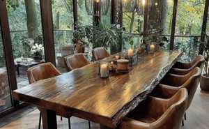 Mesa de comedor cuadrada ecológica hecha a mano de madera maciza rústica moderna para uso escolar de hotel y apartamento - Product Image 3
