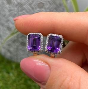 ต่างหูพลอยอเมทิสต์ธรรมชาติ เงินแท้ 925 เครื่องประดับชั้นดีสำหรับผู้หญิง - Product Image 4