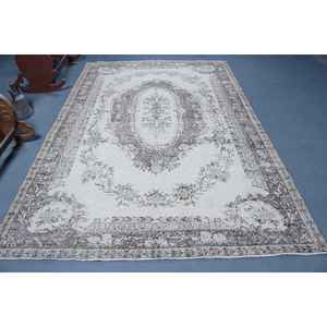 Tapis turc vintage 6,5x9,7 pi (198x297 cm), tapis en laine gris à imprimé animal - Product Image 1