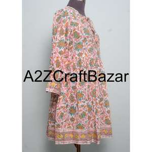 Robe décontractée mi-longue en coton à manches longues et col en V pour femme, imprimé floral numérique, taille naturelle, pour les occasions de fête, lavable, en stock - Product Image 4