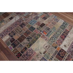 Tapis turc vintage 5,4x7,4 pi (165x225 cm), beige géométrique avec éléments floraux, tapis patchwork - Product Image 2