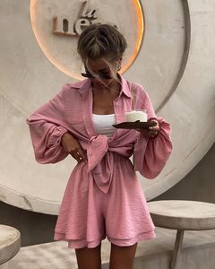 Châu Âu & Mỹ Phong Cách Phụ Nữ Của Thiết Lập Thời Trang Giản Dị Phối Hợp Trang Phục Có Tính năng Xù Quần Short Và Áo Sơ Mi - Product Image 3