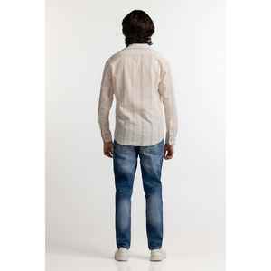 <b>Men's</b> Casual <b>Shirt</b> <b>White</b> Orange Stripe Slim Fit 100% Cotton Poplin Breathable Yarn Dyed Sizes 3XL and 2XL Available - Product Image 4