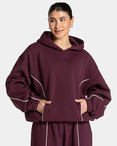 Conjuntos Deportivos de Dos Piezas para Mujer, Sudadera con Capucha Extra Grande con Ribete, Logotipo Personalizado OEM al por Mayor, Transpirable, 100% Algodón, Ropa Deportiva Hip Hop - Product Image 5