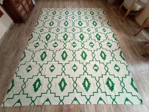 พรมขนสัตว์ถักแบบแบนสีเขียวแบบใช้มือผ้าปูสำหรับใช้ในห้องนอนหรือห้องนั่งเล่นสไตล์โมร็อกโกแบบย้อนกลับได้ - Product Image 2
