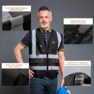 Prix de gros Gilet de sécurité réfléchissant Séchage rapide Polyester respirant Construction Fermeture à glissière Hi Vis Vêtements de sécurité ANSI - Product Image 2