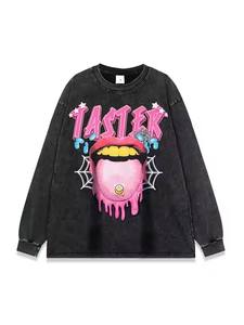 Vente en gros 275gsm pull-over lourd hommes lavage à l'acide sweats à col rond de haute qualité logo personnalisé sweats à capuche pour écran - Product Image 3