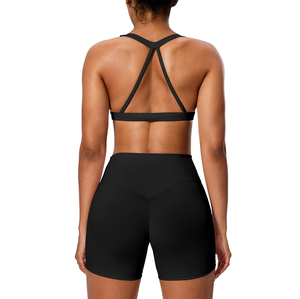 Short de Yoga de Compression respirant pour femmes ensemble de soutien-gorge séchage rapide extensible coupe en V Scrunch dos Fitness vêtements de sport avec doublure en Spandex - Product Image 4