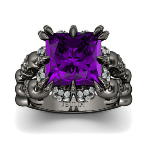 Jeulia Black Tone Princess Cut Sterling Silver <b>Skull</b> <b>Ring</b> for Anniversary - Product Image 2