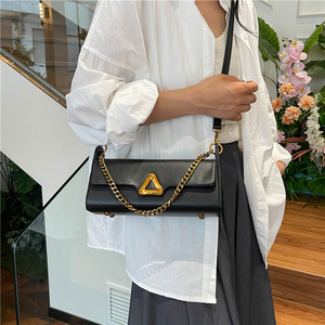 Elegant Women's PU Vegan Leather Shoulder Bags Wholesale <b>Square</b> Chain Triangle Metal Lock Flap Cover Pure Color - Product Image 3