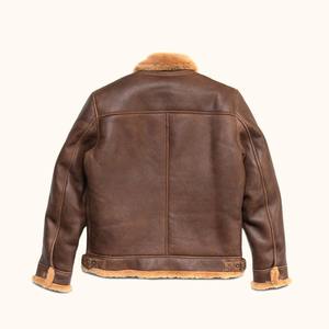 Blouson aviateur volant en cuir marron pour hommes, manteau avec col en fourrure, vêtements d'extérieur chauds d'hiver style vol vintage, coupe classique - Product Image 5
