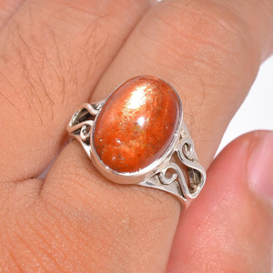 แหวนเงินแท้ 925 ประดับพลอยซันสโตนสีส้มระยิบระยับ สำหรับผู้หญิง ขายส่งจำนวนมาก - Product Image 3