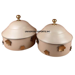 Juego de dos ollas de metal, última nueva colección, calentador de alimentos de diseñador, cazuela de metal de forma redonda para Hotel - Product Image 4