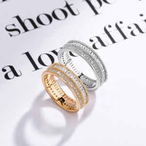 Anello di moda personalità Baguette CZ ghiacciato <span class=keywords><strong>Micro</strong></span> pavé rotondo zircone cubico Hip Hop anello Bling ottone oro placcato gioielli Rapper - Product Image 5