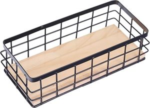 ตะกร้าซักผ้าลวดโลหะสีดำแนวชนบทพร้อมฐานไม้อุปกรณ์ตกแต่งบ้านสำหรับตู้ห้องครัวและห้องน้ำ - Product Image 4