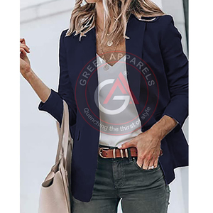 Femmes 2023 printemps Nouvelle mode style long Blazer Coat Manches longues Poches avant Fabrication de vêtements d'extérieur pour femmes au Pakistan - Product Image 5