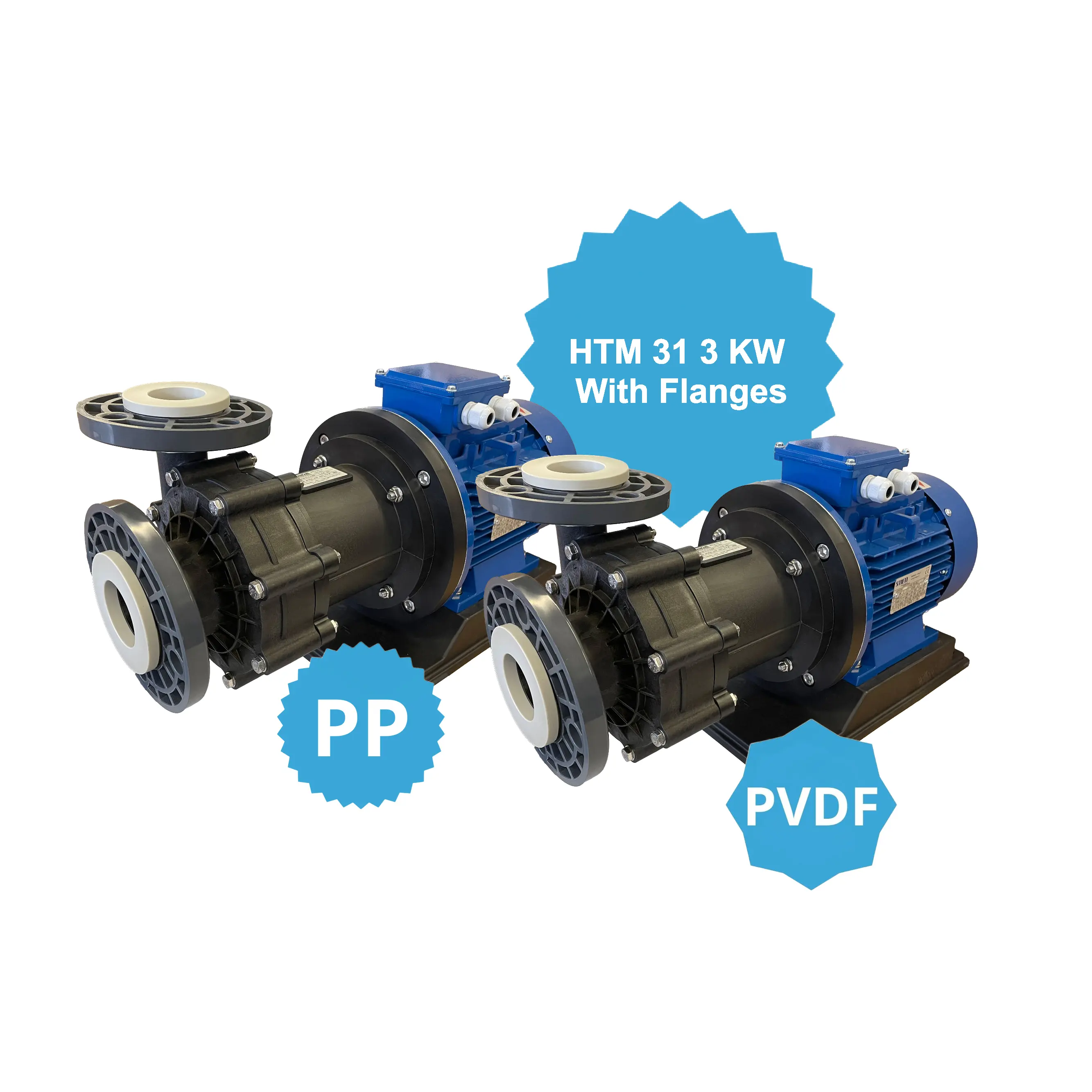 Centrifugal seal-less pumps model HTM 31 PP PVDF with motor 3kw IEC 100 with flanges made of plastic water pump