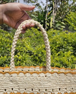 Bolso Tote Bohemio de Ganchillo para Mujer, Rayado, Calado, Bolso de Playa Ligero, Casual, con Dos Asas y Cierre Abierto - Product Image 3
