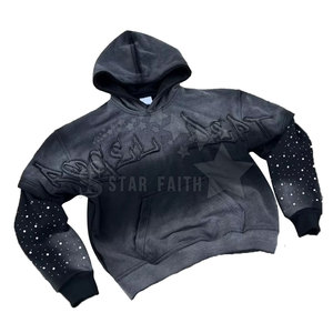Sudadera con capucha transpirable con diamantes de imitación y lavado ácido para mujer, ropa informal con estilo, jersey de piedra brillante para aspecto callejero - Product Image 1