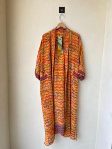 Luxe Soie Kimono Robe Loungewear Cadeau Boho Festival Porter Des Vêtements Quotidiens Sexy À La Main Vintage Sari 3/4 Manches Plage Coverup - Product Image 3