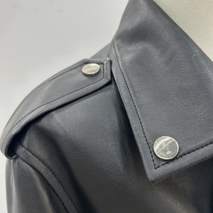 Chaqueta de Motociclista de Cuero Genuino para Mujer, Cuello Alto, Manga Larga, Cierre de Cremallera, Color Negro Sólido, Estilo Otoñal - Product Image 2