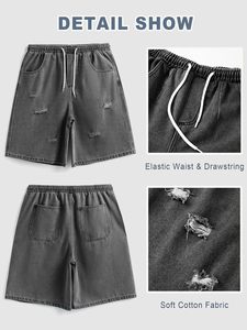 Shorts en jean déchirés Y2K pour hommes, style cargo ample et respirant, taille élastique, coupe ample, vintage, streetwear, été 2025 - Product Image 3