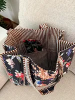 Tas Tote Katun Cetak Blok Tangan Gaya India dengan Bukaan Terbuka untuk Musim Panas, Dapat Dibawa di Bahu