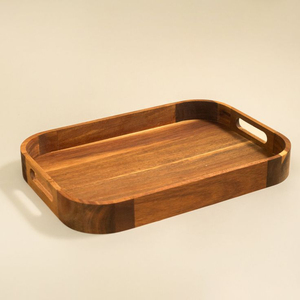 Plateau de service rectangulaire créatif en bois d'acacia avec finition naturelle, plateau en bois décoratif artisanal pour accessoire de service de cuisine - Product Image 4
