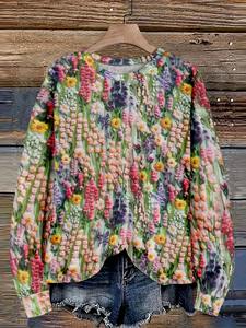 Sudadera de cuello redondo con estampado floral digital 3D para mujer elegante estilo informal para invierno - Product Image 6