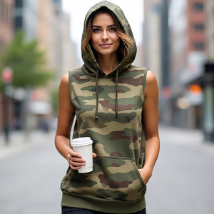 เสื้อฮู้ดแขนกุดพิมพ์ลายพรางสำหรับสตรีขนาดใหญ่พิเศษทรงหลวมพิมพ์ลายพราง - Product Image 4