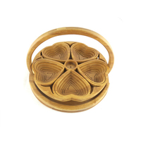 Panier pliant en bambou sculpté à 4 petites fleurs, multi-compartiments, pour fruits secs et noix, plateau portable, dessous de verre, pour mariage et fête