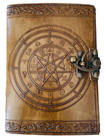 Cahier de notes classique en cuir véritable gaufré pentagramme magique pour unisexe