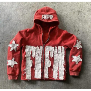 Personalizado 400 GSM peso pesado grueso recortado cremallera estilo vintage hombres parche bordado ácido lavado hombres Sudadera con capucha 2025 - Product Image 4