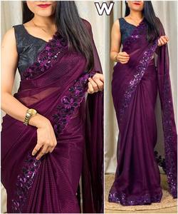 Wunderschöne Sequenzarbeit Georgette bestickter <span class=keywords><strong>Saree</strong></span>: Machen Sie ein Statement mit Stickerei Steinarbeit Handarbeit Rüschen-Saris - Product Image 4