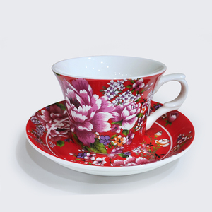 Ensemble tasse et soucoupe en porcelaine Shin Tai Yuan, motif pivoine rouge, imprimé par transfert d'eau, cadeau en céramique pour le Nouvel An chinois et Noël - Product Image 1