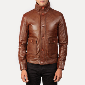Blouson aviateur en cuir marron léger Columbus pour homme Taille XL Coupe-vent Caractéristique Léger et poids plume - Product Image 1