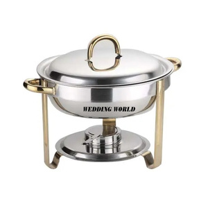 Plat de service rond en acier inoxydable de luxe fait main pour hôtels, chauffe-plats professionnel en gros - Product Image 3