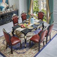 Ensemble de table à manger rectangulaire en teck massif sculpté à la main, contemporain et luxueux, 6 chaises, meubles de maison écologiques et durables