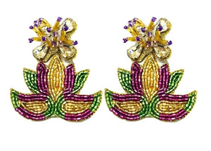 Pendientes de granizo de estilo clásico de forma redonda hechos a mano para festivales de Mardi Gras, joyería de Color oro verde púrpura, precio al por mayor - Product Image 2