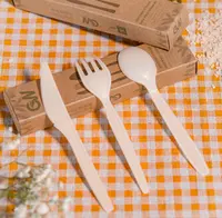 Coltello forchetta cucchiaio di legno usa e getta all'ingrosso e Set di posate in PLA biodegradabile di carta per la cena