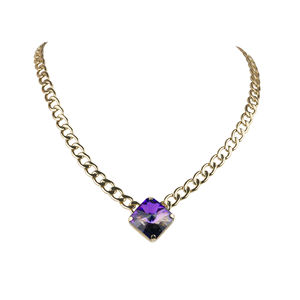 Collier en laiton de haute qualité pour femme, fabriqué en Italie, avec pierre carrée VIOLETTE - Product Image 2