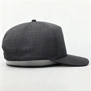Custom 5 Panel Rubber Patch Logo Snapback Cap Laser Cut Holes Perforated <b>Waterproof</b> <b>Golf</b> Cap - Product Image 3
