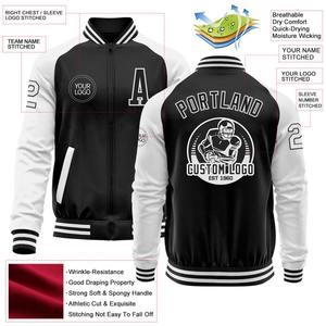 Bomber personnalisé noir blanc Varsity Letterman veste à glissière deux tons coupe-vent Streetwear veste universitaire vintage pour hommes - Product Image 2