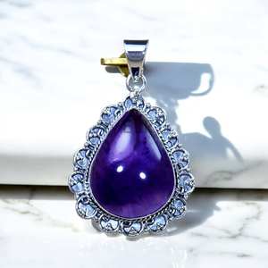 Pendentif en améthyste, argent sterling 925, forme poire, pendentifs de bijouterie fine - Product Image 1
