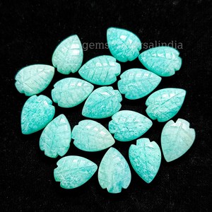 Amazonite bleue fantaisie forme de feuille sculpture pierres précieuses en vrac 8x10MM poli à la main Amazonite sculpté perles de pierres précieuses pour la fabrication de bijoux - Product Image 4